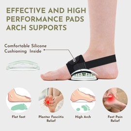 SIIHEA Arch Support Braces Sleeves for Pressure, Plantar Fasciitis Relief, Adjustable Compression Bands for Flat Feet High & Fallen Arch, Non-Slip Foot Wraps with Gel Pad (Cool Black, Adjustable)