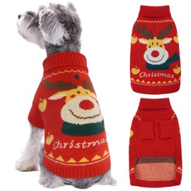 Kuoser Dog Sweater Christmas, Pet Reindeer Sweaters for Small Medium Dogs, Puppy Winter Knitwear Warm Clothes, Doggy Cold Weather Thermal Turtleneck Sweaters for Chihuahua, Bulldog, Dachshund,Red S