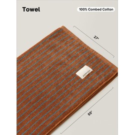WENSHUO Fluffy Caramel-Striped Pure Cotton Bath Towel,100% Combed Cotton,Luxury Shower Towel,Super Absorbent(Pack of 1) (55.12" L × 27.56" W)