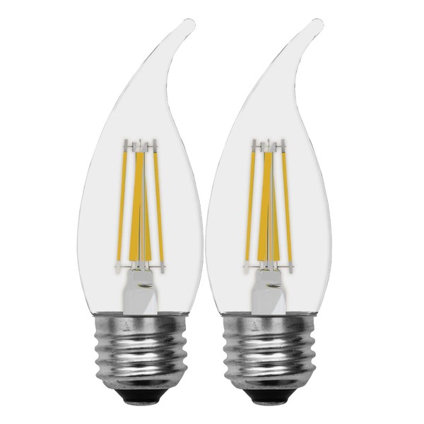 GE Relax HD Bent Tip Dimmable LED Light Bulbs (40 Watt Replacement LED Light Bulbs), 300 Lumen, Medium Base Light Bulbs, Soft White, Clear Finish, 2-Pack LED Bulbs