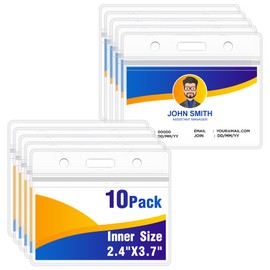 10PCS ID Badge Holder Horizontal-Extra Thick Clear ID Card Holder with Waterproof Resealable Zip-Name Tag Holder for Nurses, Office and School
