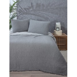 100% Cotton Muslin Throw Blanket, 4 Layers Bedspread, Soft Turkish Cotton Muslin Bed Cover, Reversible Coverlet, Anthracite Grey (Twin Size 63x90-160x230cm)