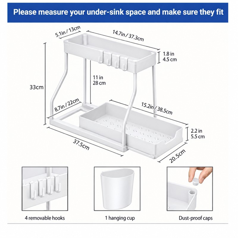 2-Tier Pull-Out Under Sink Organizer - Space-Saving Kitchen & Bathroom