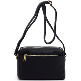 MIZUBA Fashion Triple Zip Pocket Crossbody Bag Multi Pocket Crossbody bag Satchel Purse (BLACK)