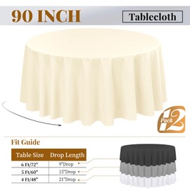 fani 12 Pack 90 Inch Round Tablecloth, Beige Polyester Fabric Table Cloth for Round Table,Washable Table Cover for Wedding Party Dining Table Buffet Banquet Restaurant and Camping