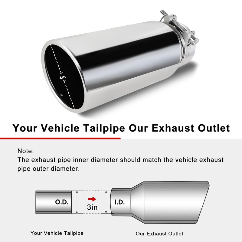 MuRealy 3 Inch Exhaust Tip, 3" Inlet 4" Outlet 12"