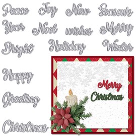 ABTOLS 14pcs Metal Holiday Words Cutting Dies, New Year Birthday Words Star Die Cuts Embossing Stencils Template Mould for Christmas Card Scrapbooking and DIY Craft Album Paper Card Decor