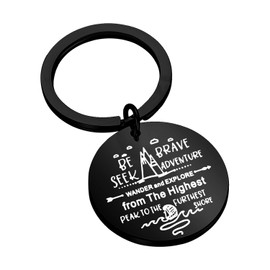 FEELMEM Adventurist Gifts Be Brave Seek Adventure Keychain Traveling Keyring Outdoor Lovers Mountains Gift for Wanderlust/Backpacker(black)