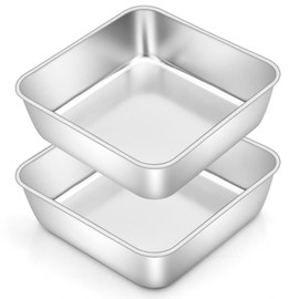 Set di 2 stampi quadrati per torte, in acciaio inox, perfetti per torte, brownie, lasagne, sani e lavabili in lavastoviglie, 15 x 15 x 5 cm