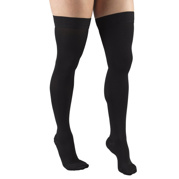 Truform 20-30 Mmhg Compression Stockings For Men And Women, Thigh High Length, Dot Top, Closed Toe Black, Pack of 1