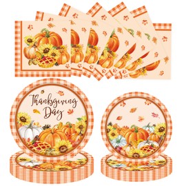 LYFREE 60 Pcs Thanksgiving Paper Plates and Napkins Party Supplies, 7 Inch and 9 Inch Fall Disposable Party Dinnerware with Harvest Pumpkin Sunflower for Autumn Holiday Decorations Serve 20