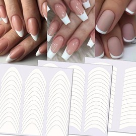 TailaiMei TailaiMei 36 Sheets 1368 Pieces French Manicure Nail Art Stickers, 3 Designs Self-Adhesive Nail Tips Guides for DIY Decoration Stencil Tools (3 Moon Shape Design, 36 Sheets)