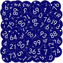 OFFCUP Plastic Number Tags, 100pcs Engraved Numbered Tags, ID Discs for Hotel Mailbox Gym School Office (1-100 Blue)