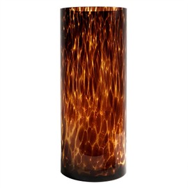 11.8 Inch Amber Brown Glass Vase,Hand Blown Leopard-Print Cylinder Centerpiece for Modern Home Decor