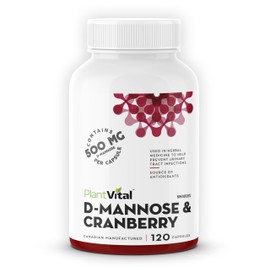 Plantvital D Mannose Capsules with Cranberry - D-mannose 1000mg Capsules - High Potency for Bladder, Kidney and Urinary Tract Support. Cranberry Powder with Hibiscus and Dandelion. 2 Months Supply