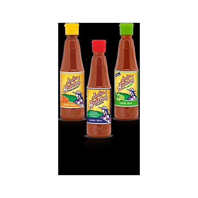 Set of 3: Gourmet Salsa Huichol Hot Sauce, with Lime & Habanera Roja, 6.5 oz bottles