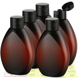 Wowang Plastic Squeeze Bottles with Flip Cap 6.9oz 5 Pack Leak Proof Shampoo and Conditioner Containers Travel Essentials for Shampoo Conditioner Body Wash(Brown)
