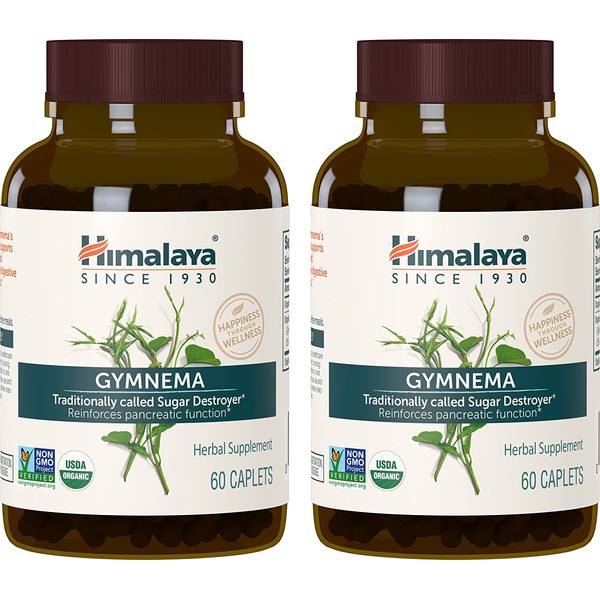Himalaya Organic Gymnema Sylvestre for Blood Sugar Support and Metabolism, 700 mg, 60 Caplets, 2 Month Supply, 2 Pack