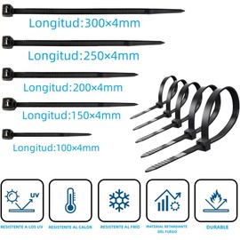 Cinchos de Plastico, 500 PCS Bridas para Cables para Electricidad, Ancho 4mm, 10/15/20/25/30cm, Cintillos de Plástico Nylon Autobloqueantes Resistente para Oficina, Hogar, Exterior(Negro)