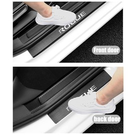 LEXLEY For Nissan 2014-2024 Rogue Carbon Fiber Style Leather Door Sill Protector Anti-Dirty Scuff Plate Cover Guard Sills Protector Trim,Welcome Pedal Protect 4PCS -SLIVER