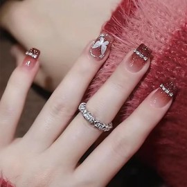 Nail Tip Short, Autumn, Winter, 3D nails, Nail Press, Handmade Red, Nail Tip, Reusable, Coming of Age Ceremony, New Year, School Entrance Ceremony, Graduation Ceremony, Daily Life, Bridesmaids,