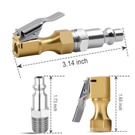 Heavy Duty Tire Air Chuck with Clip Adapter, 1/4” NPT Tire Chuck for Inflator, Pressure Gauge, and Compressor Accessories, Lock-on Design for Secure Inflation