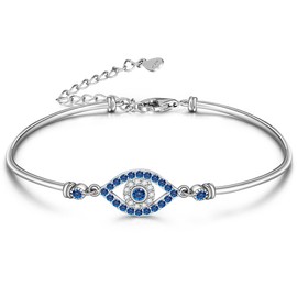 Evil Eye Bracelets Greek Blue Evil Eye Bracelet for Women Bangle 925 Sterling Silver Jewelry Protection Amulet Cubic Zircon Charm Turkish Third Eye Adjustable