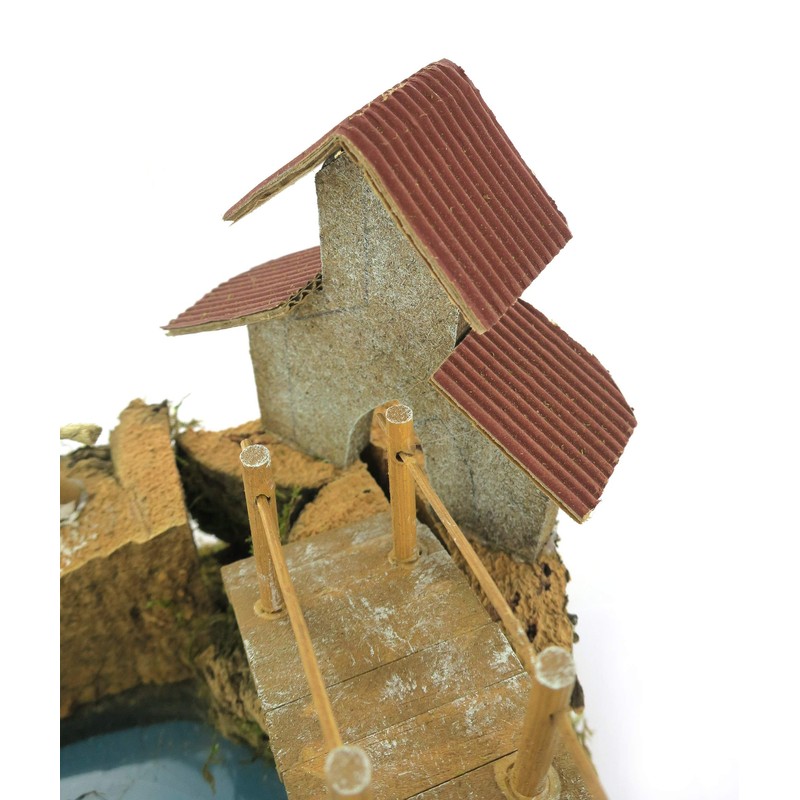 Bertoni Wooden Mountain Lake with Bridge and Tree, Wood, Multi-Colour,