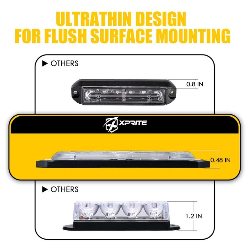 Xprite Amber/White LED Surface Mount Strobe Lights Kit, Grill Grille