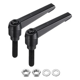 sourcing map 2pcs Lever Adjustable Handles M8 x 25mm Metric Male Thread with Nuts Washers, Level Clamping Handle Set Hand Stud Knobs Rotating Screw Handles Bolts with Locking Lever, Black