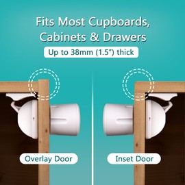 Norjews Child & Baby Safety Proof Magnetic Cupboard Locks (8 Locks & 2 Keys), Easy Install in Seconds, Invisible Child Safety Locks for Cabinets and Drawers, No Screws or Drilling, White