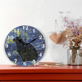 Pfrewn Lunar Star Cat Van Gogh Wall Clock Silent Non Ticking Animal Galaxy Clocks Battery Operated Vintage Desk Clock 10 Inch Quartz Analog Quiet Bedroom Living Room Home Decor