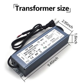 LED Driver 12V 300W Waterproof IP67 Power Supply Transformer, 100-265V AC to 12V DC Low Voltage Output, LED Transformer with 3-Prong Plug Cable for LED Light, Computer Project, Outdoor Light
