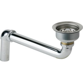Elkay LKAD35 3-1/2" Drain Fitting with Stainless Steel Body, Strainer Basket, and Offset Tailpiece, Silver, 3.5