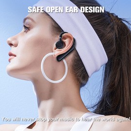 Wireless Handsfree Bluetooth Headset with Microphone Waterproof Single Ear Headphones Hands Free Earpiece Bluetooth Wireless Open Ear Earbuds ENC Noise Cancelling Earphones Over Ear for Work Driving