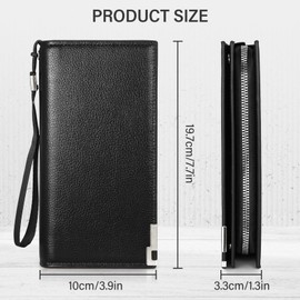 AdiStylinno Mens Wallet, Multifuction Credit Card Holder Long PU Leather Wallet with Multi Slot and Zipper Pocket (Black)