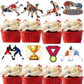 Atsmbiye 48PCS Wrestling Cupcake Topper-Wrestling Party Decorations Muscular/Strong Party Favors Birthday Baby Shower Party Supplies