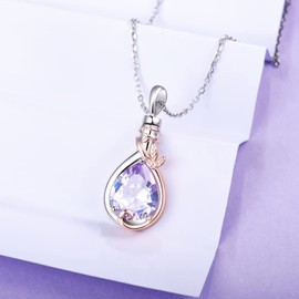 925 Sterling Silver Teardrop Cremation Jewelry with Leaf Rose Gold Urn Necklace for Ashes Cubic Zirconia Memorial Keepsake Funnel Filler Gifts for Women