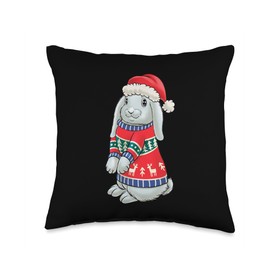Rabbit Christmas Rabbit Pajamas For Girls Bunny Sweater Xmas Rabbit Christmas Throw Pillow, 16x16, Multicolor