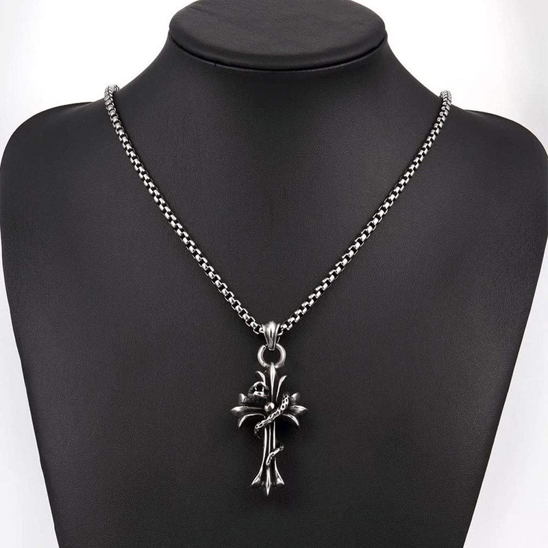 Rockyu Popular Brand Necklace for Men, Popular Cross Stainless Steel