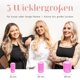 loui bouclé ® Hair Rollers Set with Clips [30 Pieces - 18 Curlers & 12 Metal Clips] - 3 Different Sizes for Large Curls Without Heat - Hair Curler with Clips (48, 36, 25 mm)