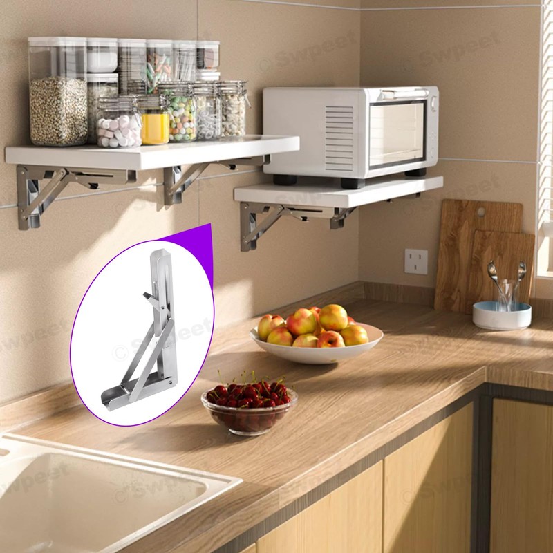 Swpeet 2 Pack 10" Folding Shelf Bracket, Heavy Duty DIY
