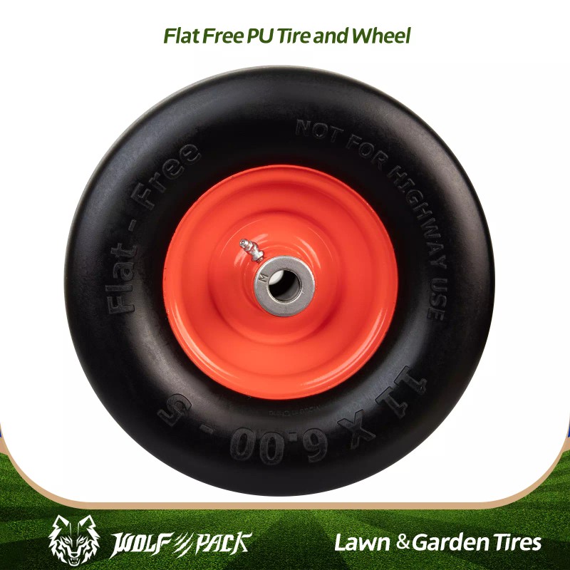 Wolf Pack 11x6.00-5 Flat Free Tire and Wheel, 5.875" Centered