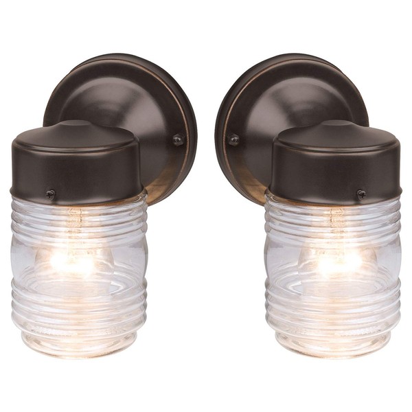 Design House 587311 Jelly Jar Classic 1-Light 2-Pack Indoor/Outdoor Wall Light with Clear Ribbed Glass for Entryway Porch Patio, Oil Rubbed Bronze