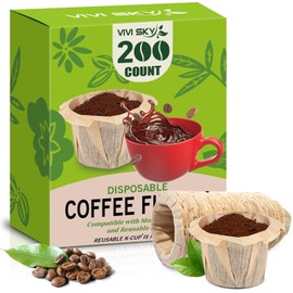 VIVI SKY Disposable K Cup Coffee Filters,200 Count Coffee Filter Paper Filters for Keurg Brewers Single Serve 1.0 and 2.0, Use with Reusable K Cup Coffee Pods (200, Unbleached)