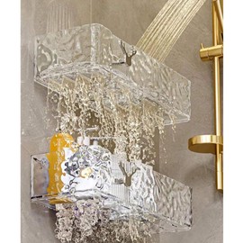 Clear Shower Shelves, Acrylic Shower Shelves, Clear Caddy, Mirror Shelf, Wall Mount Organizer, Adhesive Acrylic Shelf Bathroom & Kitchen No Drill (Set of 2)