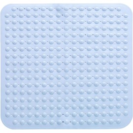 Shower Mat, Non Slip Square Bath Mat, 48 x 48 cm Shower Mat Non-Slip, Non-Slip mat With Suction Cups, Suction Cups Machine Washable Square, for Sauna, Shower Room, Drain Holes（Light blue）