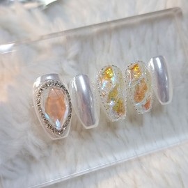 [Special limited edition‼️]Silver white ice full stone handmade nail tip - long ballerina / [기획한정‼️]실버화이트 얼음알 풀스톤 수제네일팁 - 롱발레리나