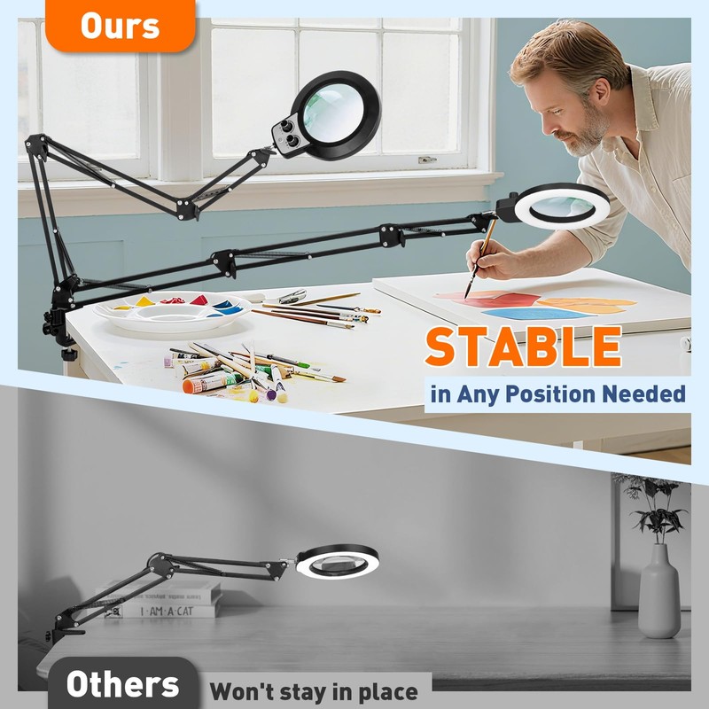 KIRKAS 12X Magnifying Glass with Light and Stand, Extra-Long Arm