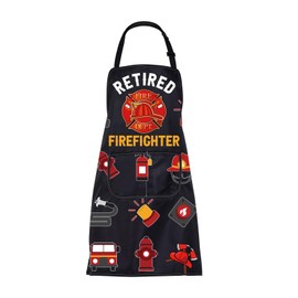 ENSIANTH Firefighter Cooking Aprons for Men Women Retired Firefighter Gifts Fireman Gifts Kitchen Chef BBQ Grill Apron with Pockets (firefighter apron)